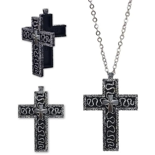 Vintage Cross Pendant Necklace Cross Necklace with Secret Compartment 3D Printed Charm Jewelry Necklace for Women Men