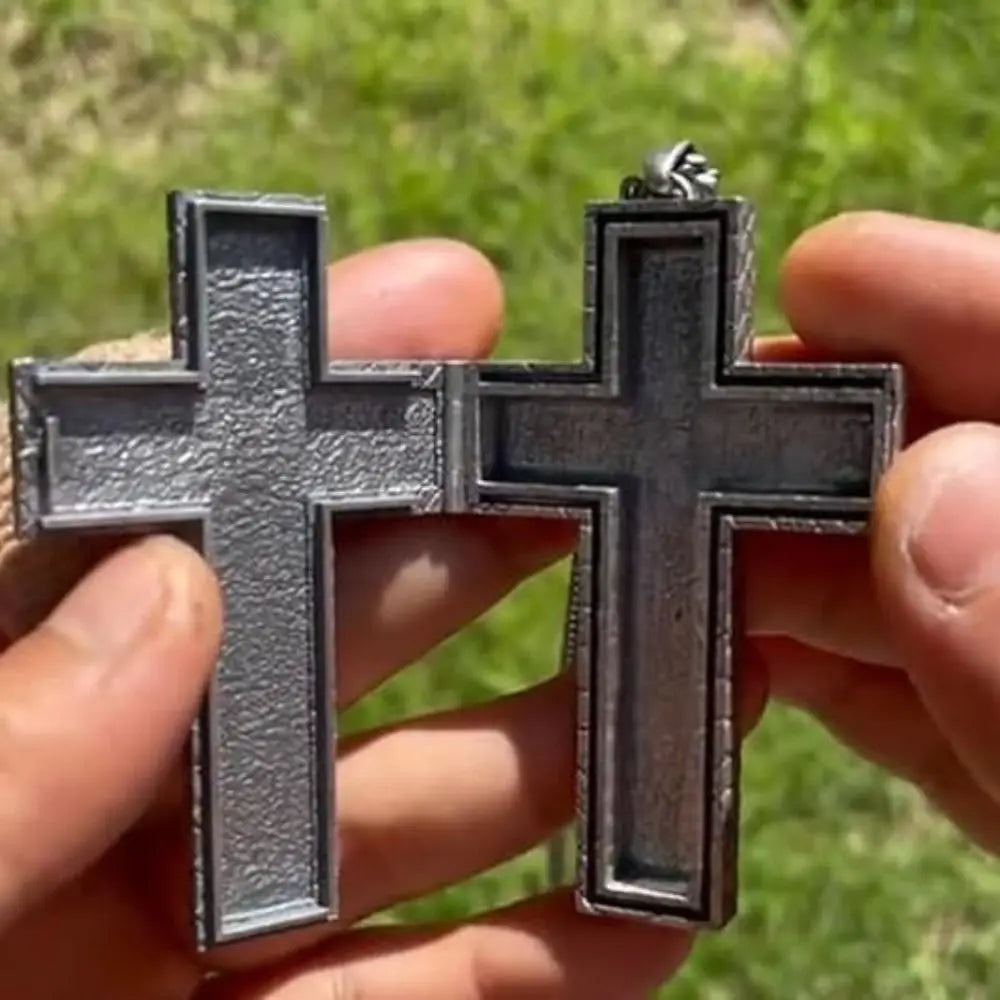 Vintage Cross Pendant Necklace Cross Necklace with Secret Compartment 3D Printed Charm Jewelry Necklace for Women Men